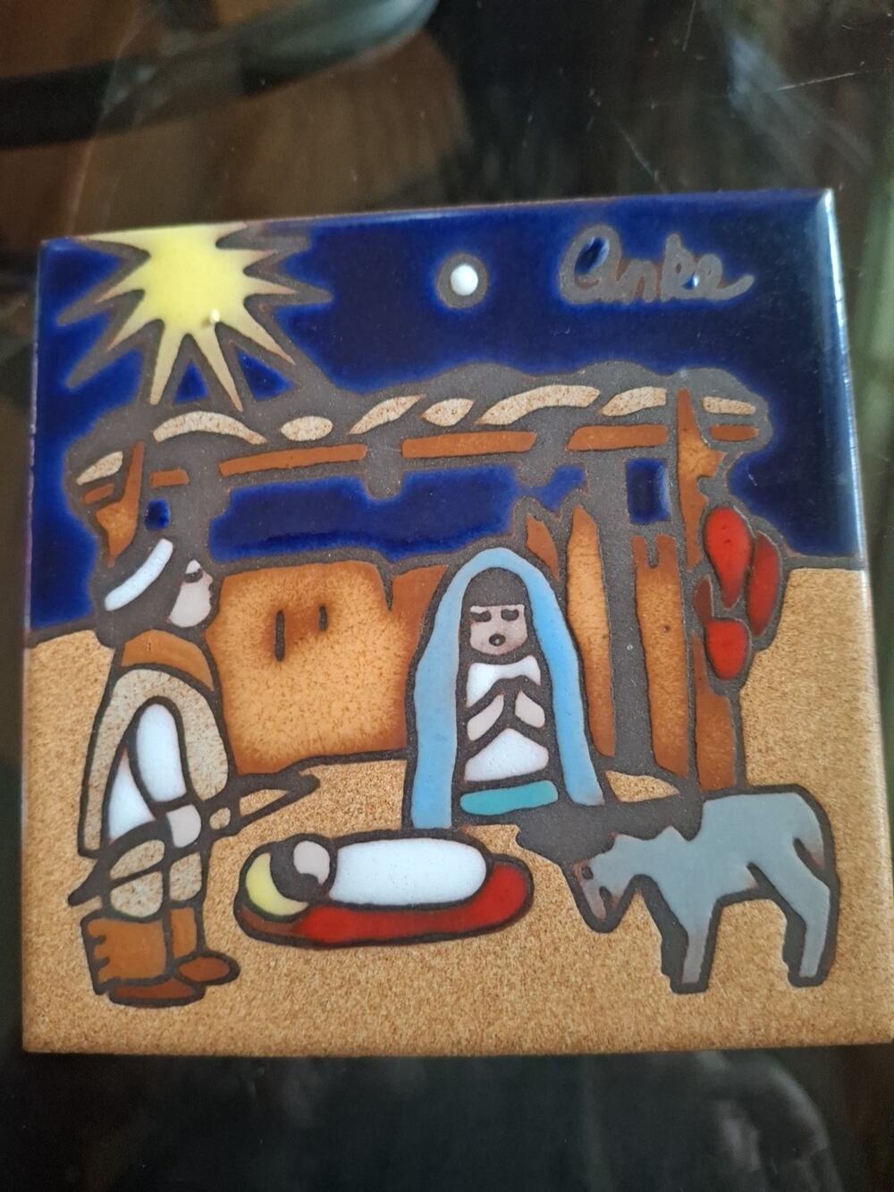 Christmas Nativity Scene Ceramic Art Tile Trivet Or Hang Signed Anke 4x4